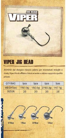 Damiki Viper Jighead 1/16 oz (1.8 gr.) Amo 2/0 pz 5
